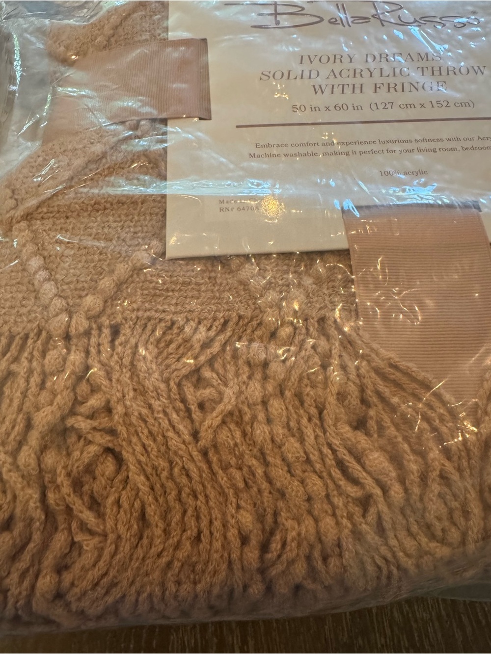 Bella Russo Ivory Dreams Pink Knit Throw Blanket with Fringe 50x60 Boho - Picture 4 of 4